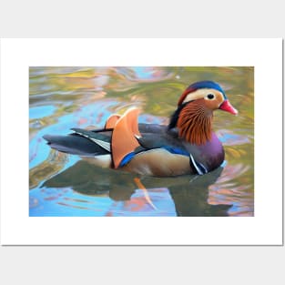 Beautiful Mandarin Duck at the Pond Posters and Art